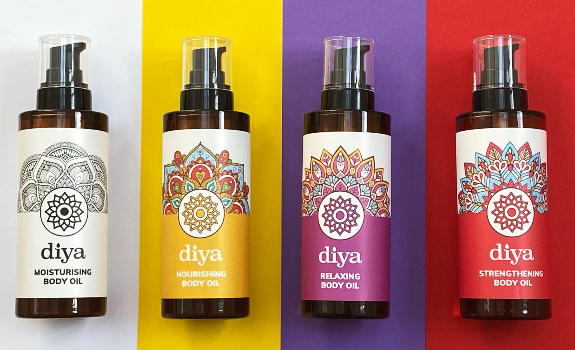 Diya bottles on coloured paper